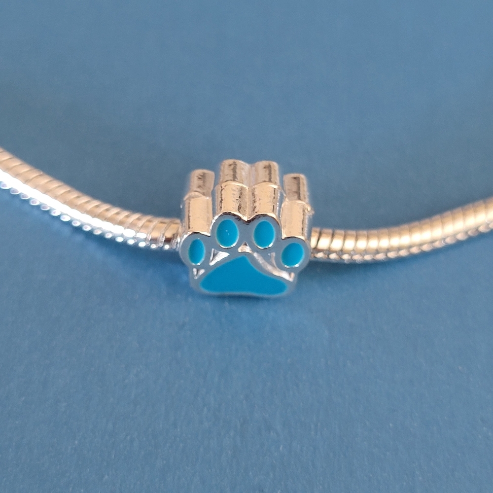 New! For Pandora Charm Bracelet Individual Paw Charm - Blue And Silver Color - Picture 3 of 5